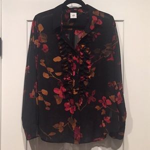 Cabi Sheer Floral Blouse with Ruffle Detail